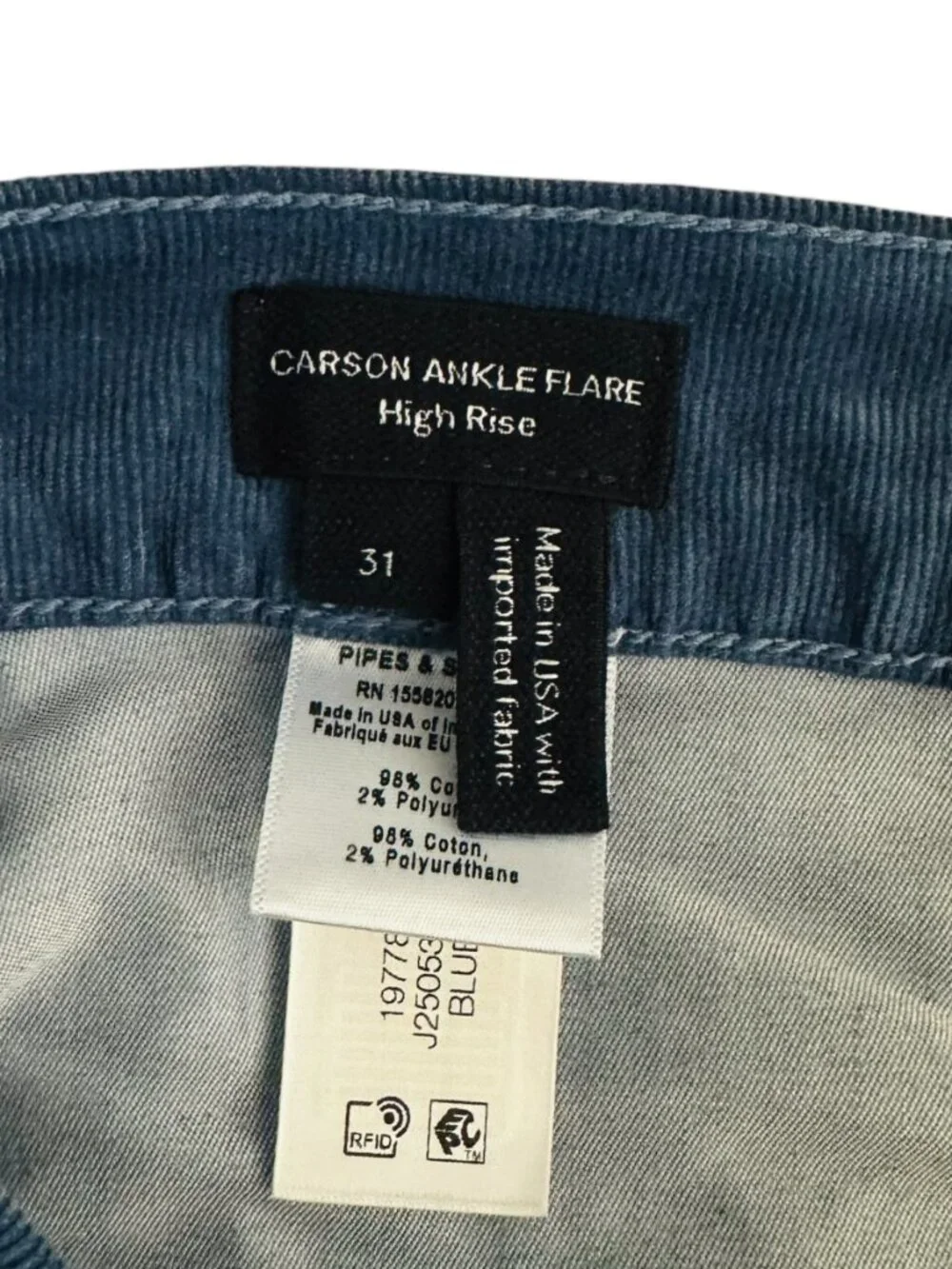Veronica Beard Women's Size 31 Carson Ankle Flare Corduroy Bluestone Pants NEW